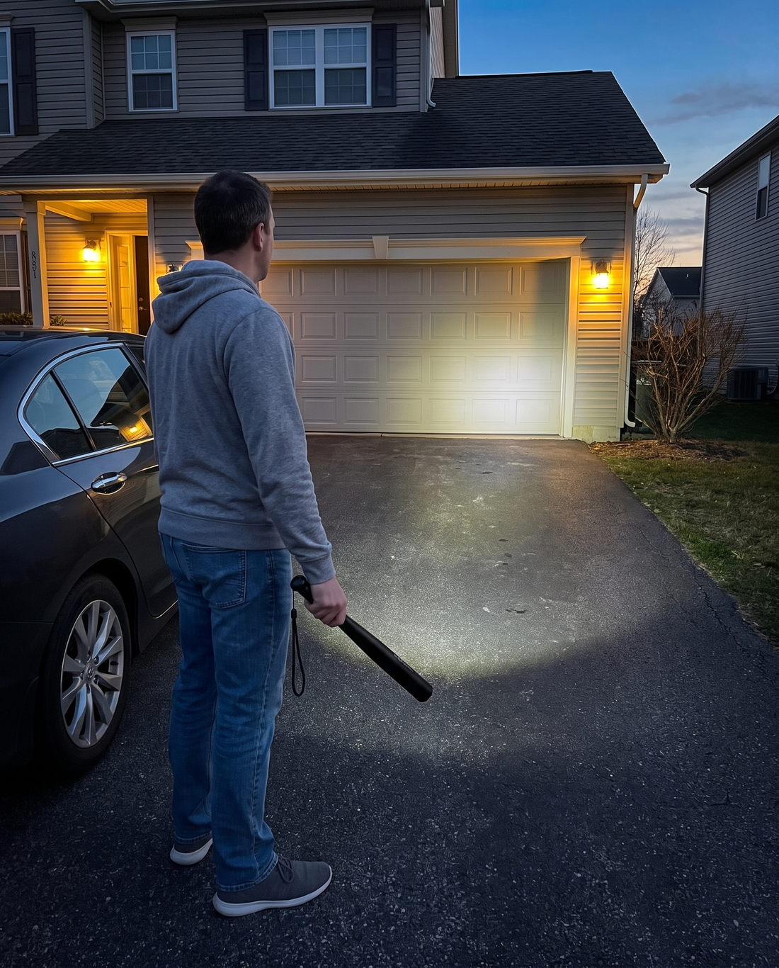 Dad using Guardr flashlight at night